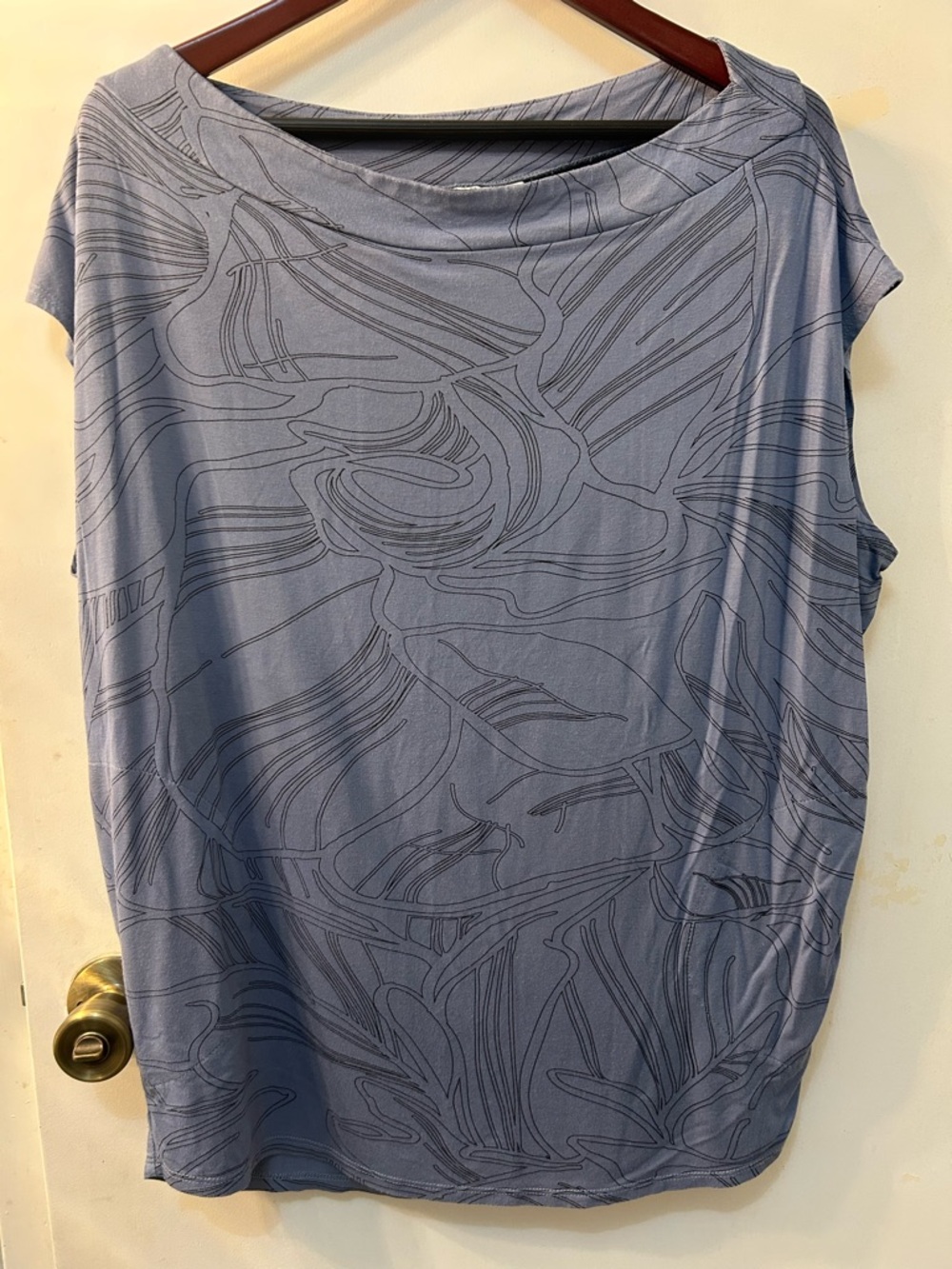 Allison Izu Slate Blue Abstract-Print Cap-Sleeve Top, Sz M